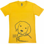 Yellow t-shirt with line illustration of puppy and Guide Dogs Tasmania logo