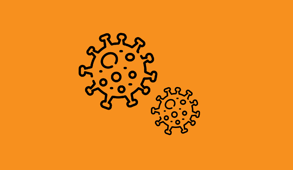 covid icons on an orange background